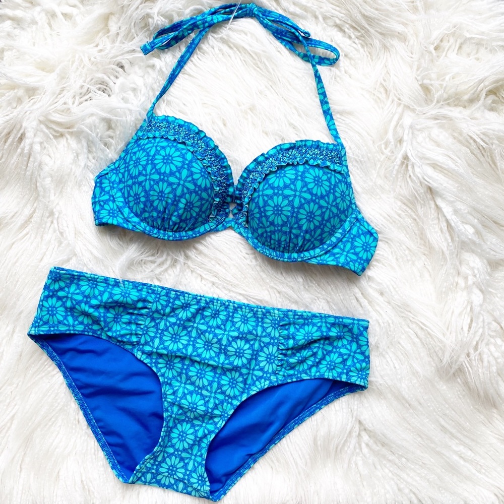AERIE patterned ruffle two-piece bikini 32B/SM